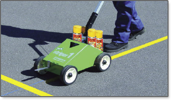 High solids, long lasting, inverted tip spray paint for traffic lines