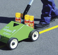 An easy to use, durable four wheeled machine that applies crisp, even 2” to 4” lines on concrete and asphalt.