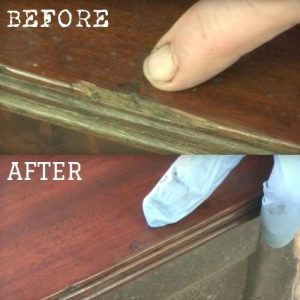 A minimally invasive repair with wood epoxy putty for an antique furniture restoration