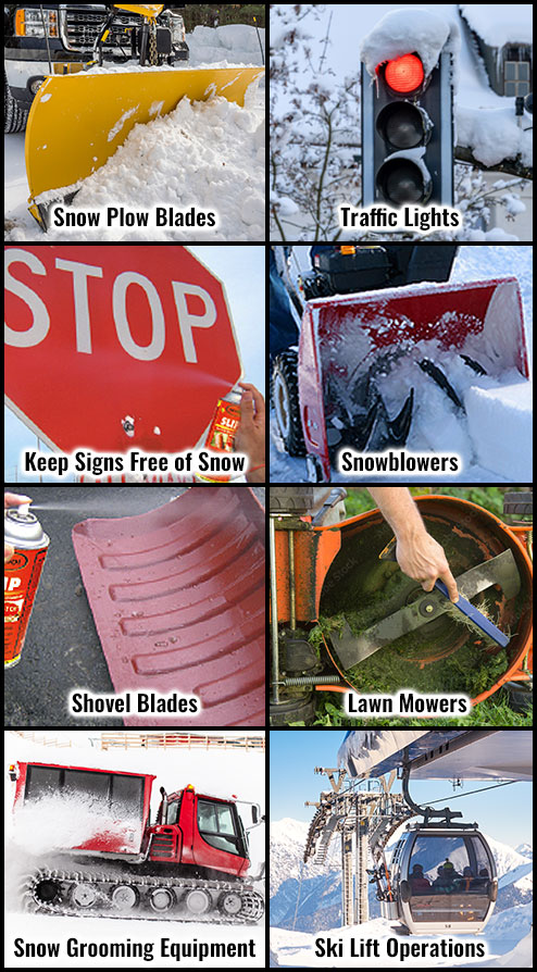 Stop snow from sticking to snow plows shovels snowmobiles ski resorts snocats snowcats